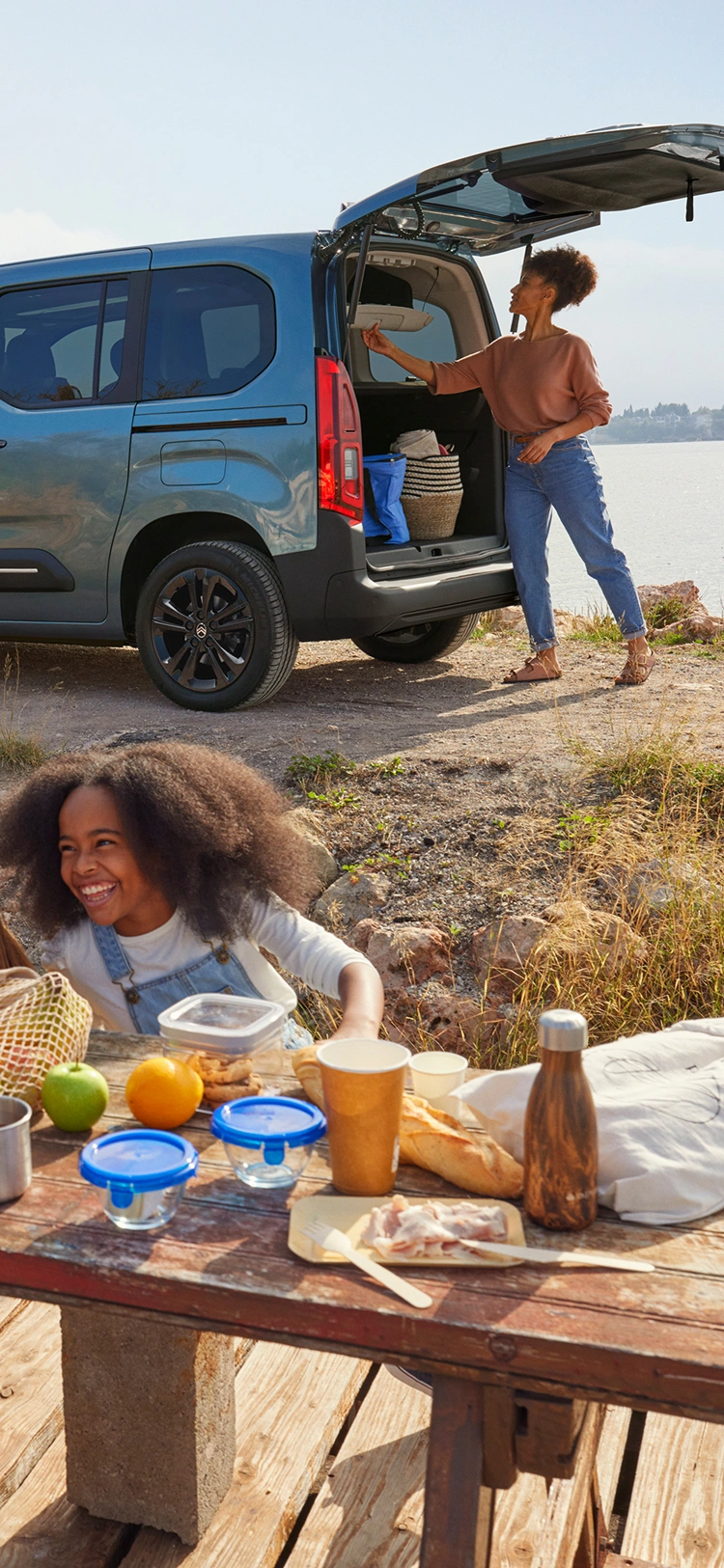 Side view Berlingo with open boot showing spacious loading area, practicality, safety, efficiency and confident family use